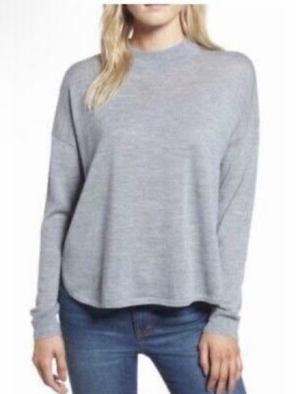 Madewell Gray Ribbed 100% Wool Mock Neck Sweater